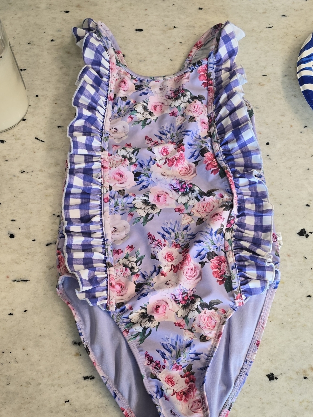 Girls Floral & Gingham Ruffle One-Piece Swimsuit - Gigi & Max Size 8